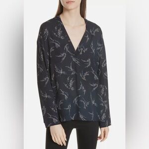 Vince Sprig Floral Print V-Neck Blouse Navy S